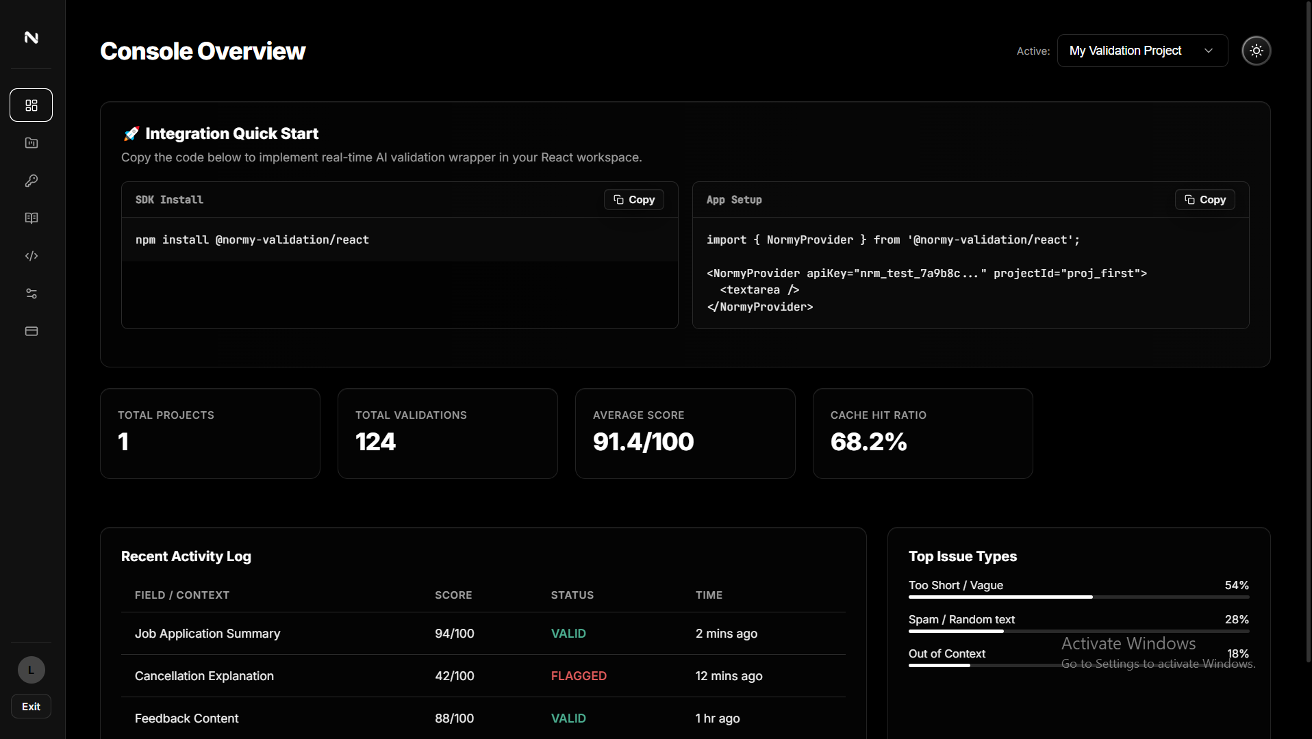 Normy Dashboard Interface